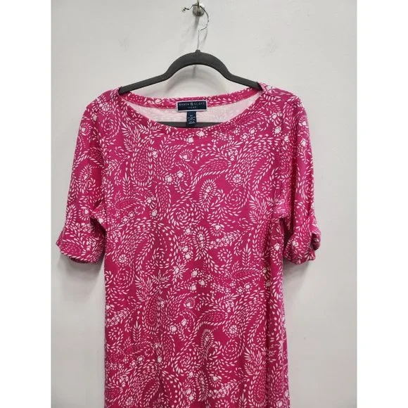 Karen Scott Womens T-Shirt Dress Medium Pink White Paisley Print Half Sleeve - Picture 4 of 7